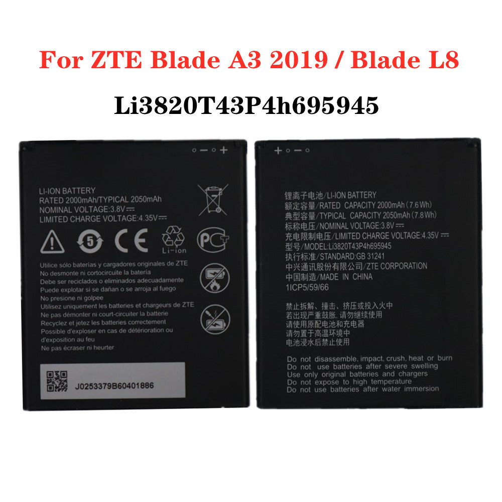 Batterie de remplacement pour lame ZTE A3L / A3 Lite / A3 2019, Li3820T43P4h695945 Batterie de remplacement pour lame ZTE A3L / A3 Lite / A3 2019, Li3820T43P4h695945